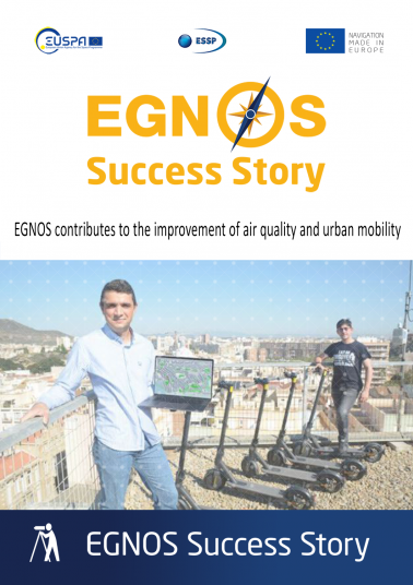 EGNOS Success Story: EGNOS contributes to the improvement of air quality and urban mobility cover photo of E scooters on a rooftop