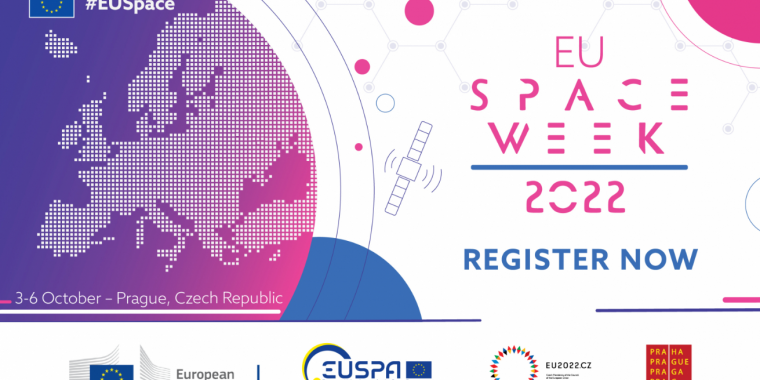 EU Space Week 2022 logo. Prague, Czech Republic. October 3 to 6.