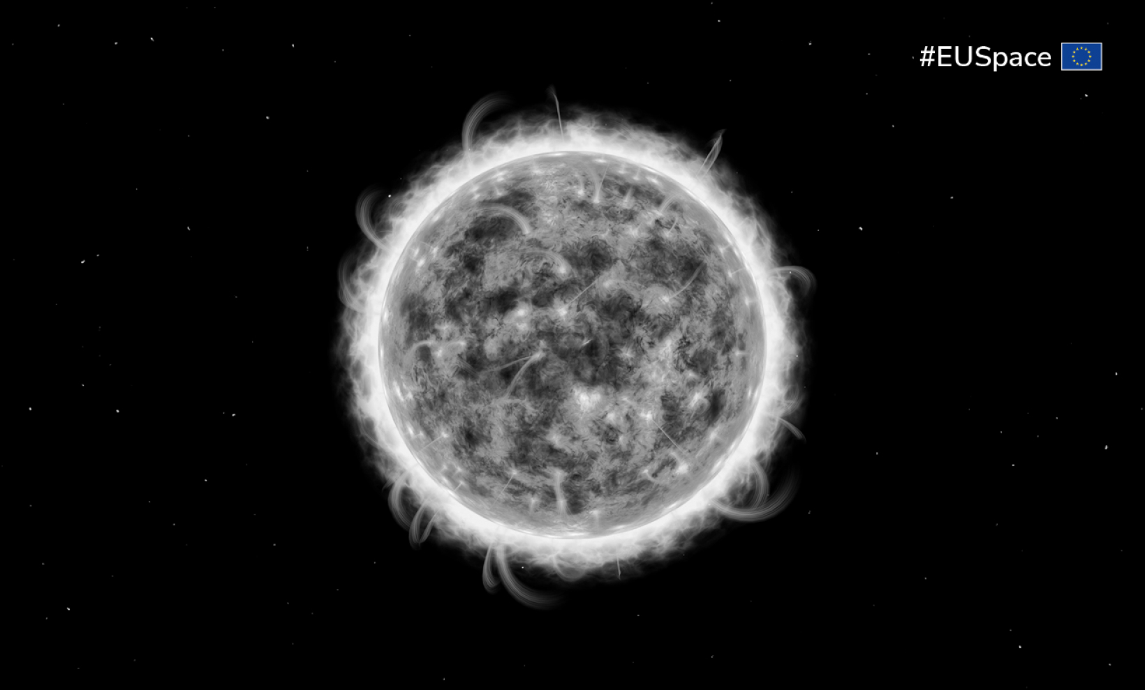 Satelital image of the sun emanating solar flares